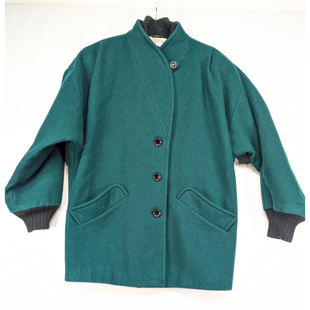 International Scene‎ Teal Green Wool Blend Button Front Collar Coat Women XL